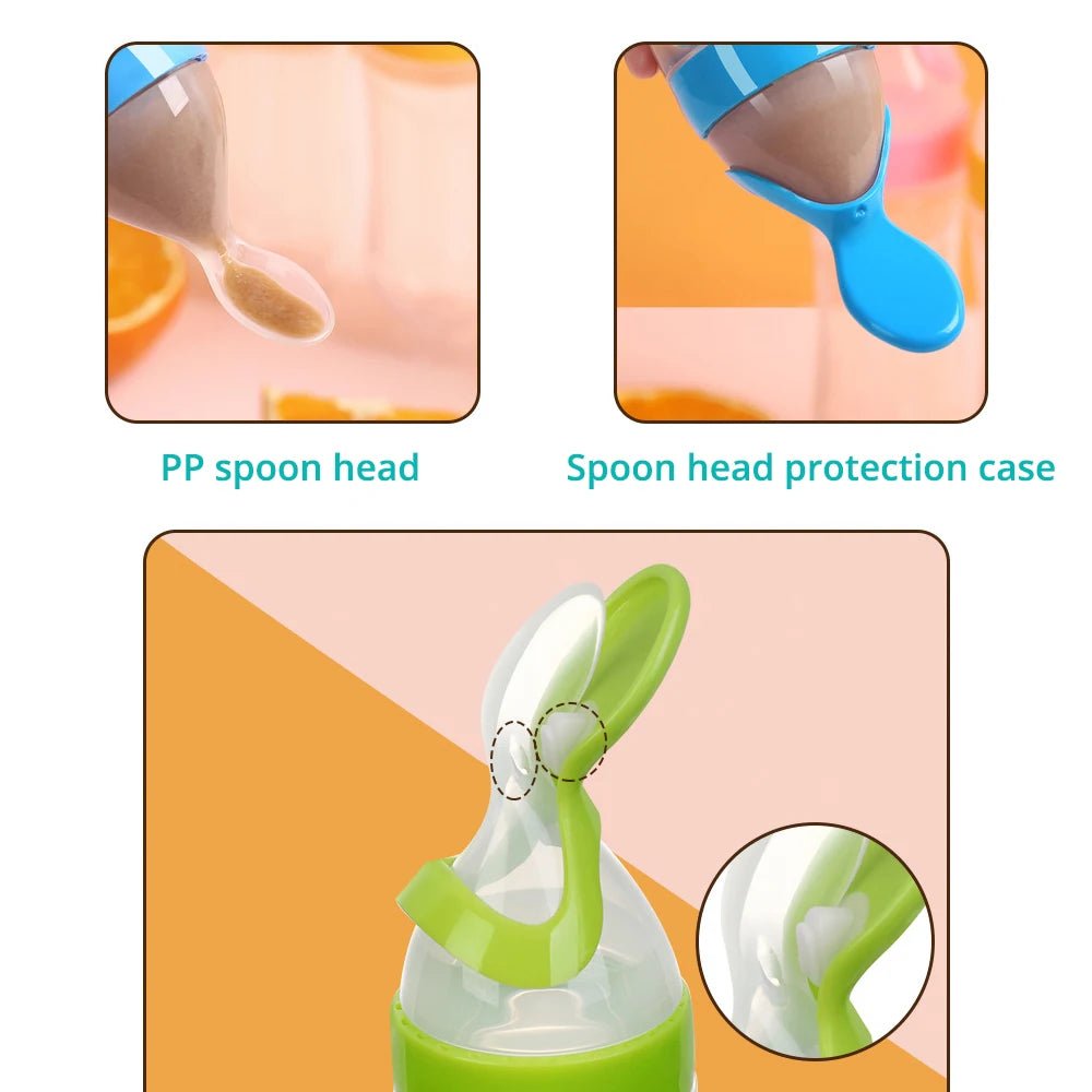 Safe Useful Silicone Baby Bottle With Spoon For Feeding - BabyHaven