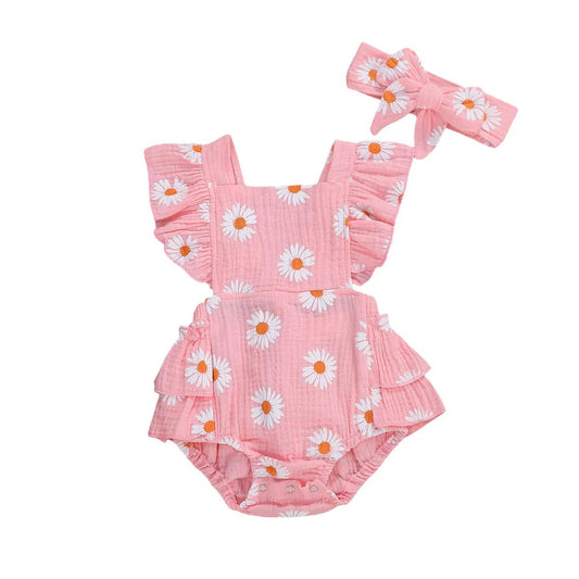 Cute Newborn Baby Girls Daisy Romper Ruffles Summer Clothing - BabyHaven
