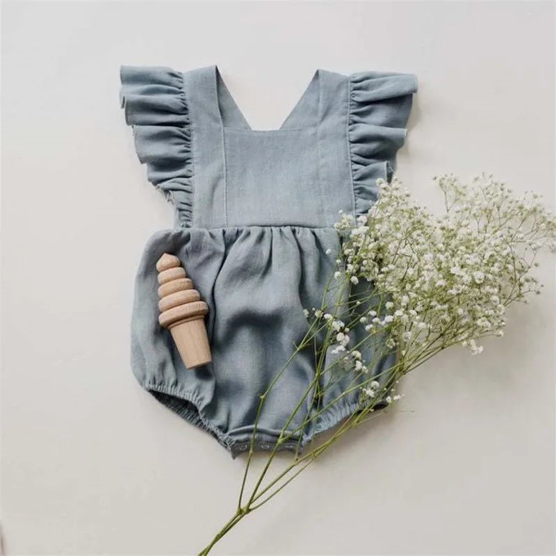 Adorable Linen Baby Clothes Ruffles Lace Sleeve Bodysuit - BabyHaven
