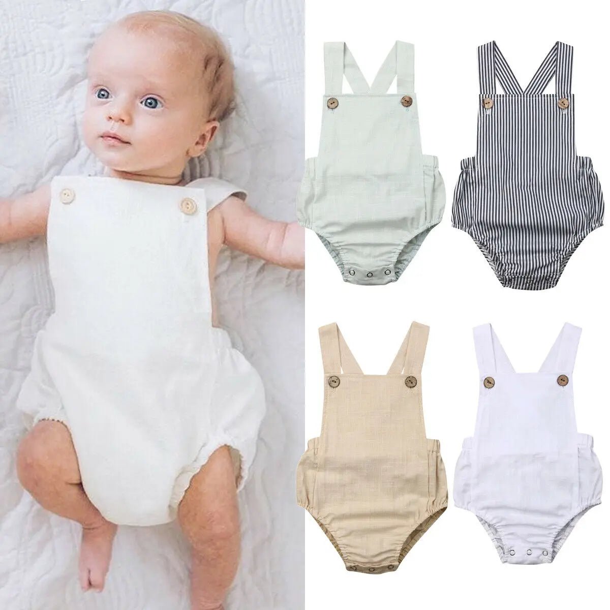 Newborn Infant Baby Boys Girls Bodysuit Stripes Button Jumpsuit - BabyHaven