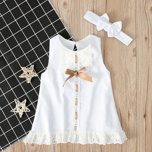 Infant Newborn Baby Girl Lace Dress Sleeveless Bowknot Gown - BabyHaven
