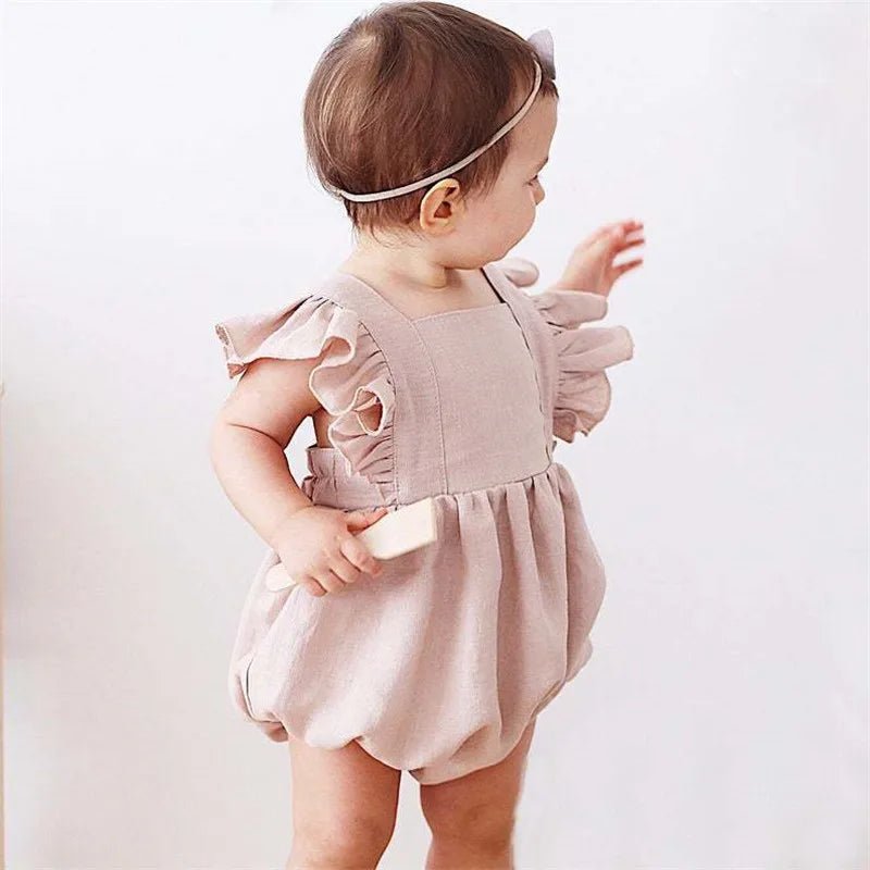 Adorable Linen Baby Clothes Ruffles Lace Sleeve Bodysuit - BabyHaven