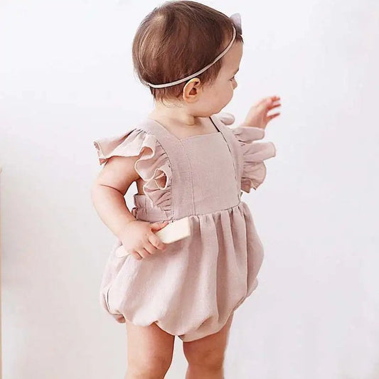 Adorable Linen Baby Clothes Ruffles Lace Sleeve Bodysuit - BabyHaven