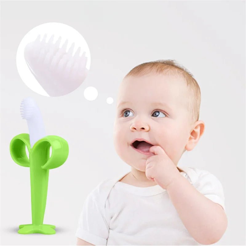 Baby Silicone Training Toothbrush BPA Free Banana Shape Safe Toddle Teether Chew Toys Teething Ring Gift Infant Baby Chewing - BabyHaven