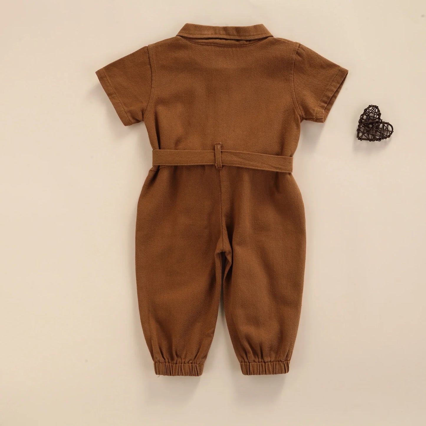 Toddler Baby Girl’s Casual Long Sleeve Jumpsuit Fashion Solid Lapel Pocket Single - breasted Pants - BabyHaven