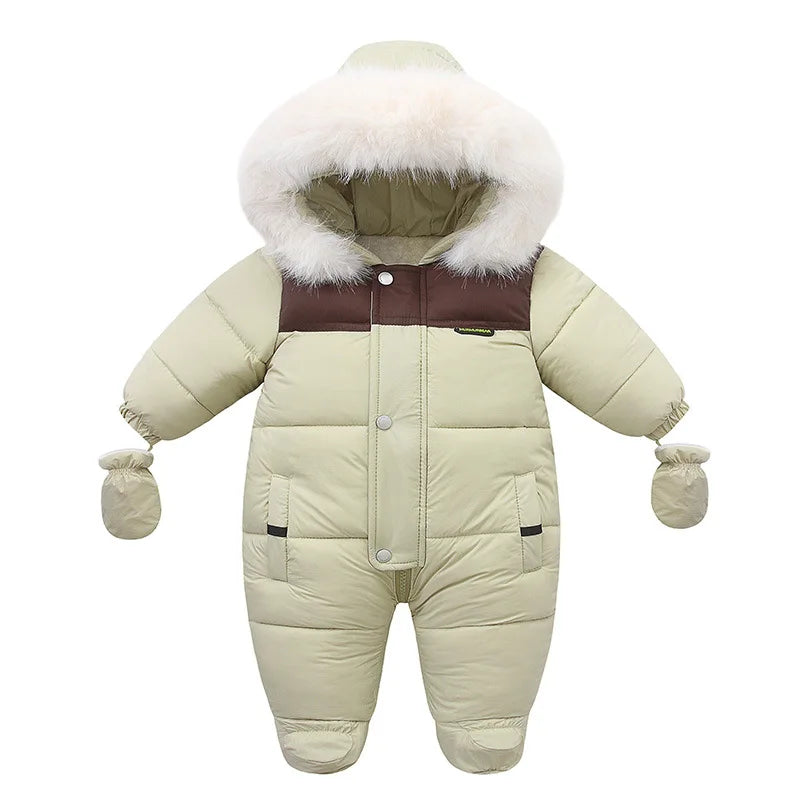 Winter Newborn Girls Romper Cotton Padded Faux Fur Kids Baby Girls Down Jackets Warm Fleece Infant Girls Jumpsuit Toddler Outfit