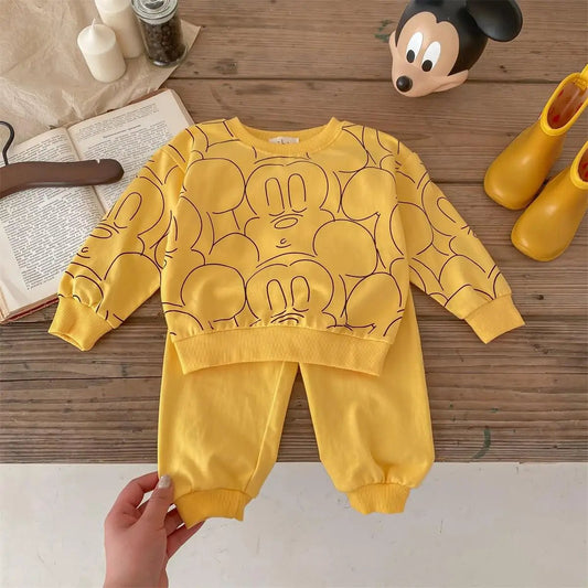 Black Print Mickey Cartoon Sweatshirt Set Baby Clothes Outfit - BabyHaven
