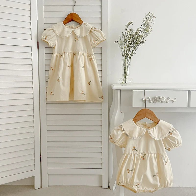 Infant Baby Girls Lace Collar Dress Rompers Family Clothes - BabyHaven