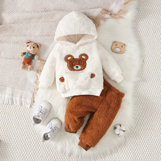 New Baby Girl Winter Casual Daily Cute Little Bear Fur Set - BabyHaven