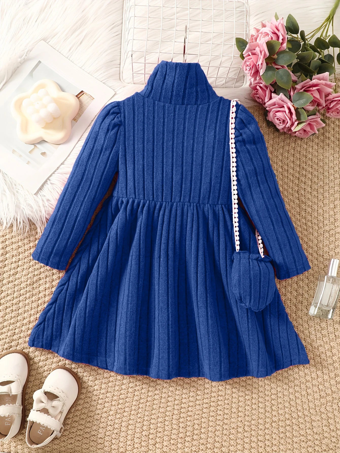 Girls' Dress With Soft Texture Fabric High Neck 4 - 7 Years - BabyHaven