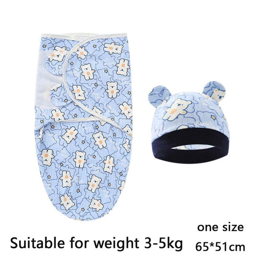 Baby Blanket Hat Set Cartoon Printed Cotton Newborn Swaddle - BabyHaven