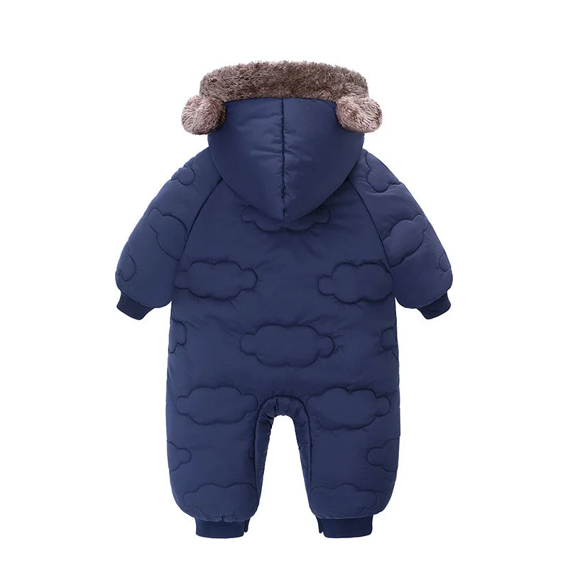 New winter new baby flannel one-piece warm cotton jacket baby plus velvet hooded 0-3 years old children's clothing