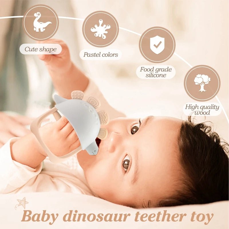 Baby Dinosaur teether Silicone baby toys 0 12 months newborn things Gloves Anti - lost Toys Soft material Silicone baby teether - BabyHaven