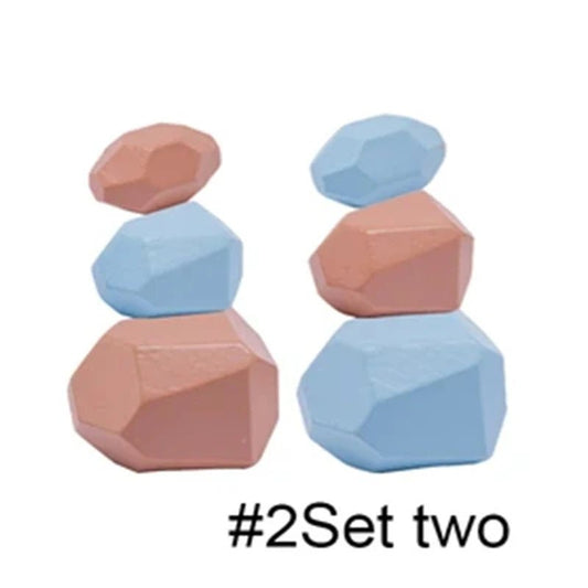 Children Wooden Block Stacking Toy Colored Stones Montessori Toy Baby Pre - School Educational Game Infait Stacking Block Toy Gift - BabyHaven