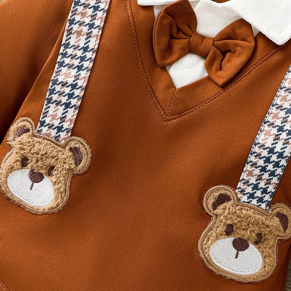 Baby Boys Bear Pattern Gentleman Style Romper Set for Infants - BabyHaven