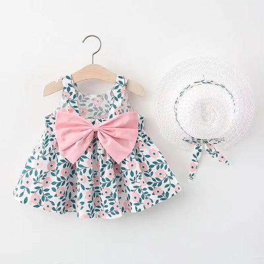 2Piece Summer Newborn Dresses Toddler Clothes Cute Bow Flowers Beach Infant Princess Dress Baby Girl Clothing Set - BabyHaven