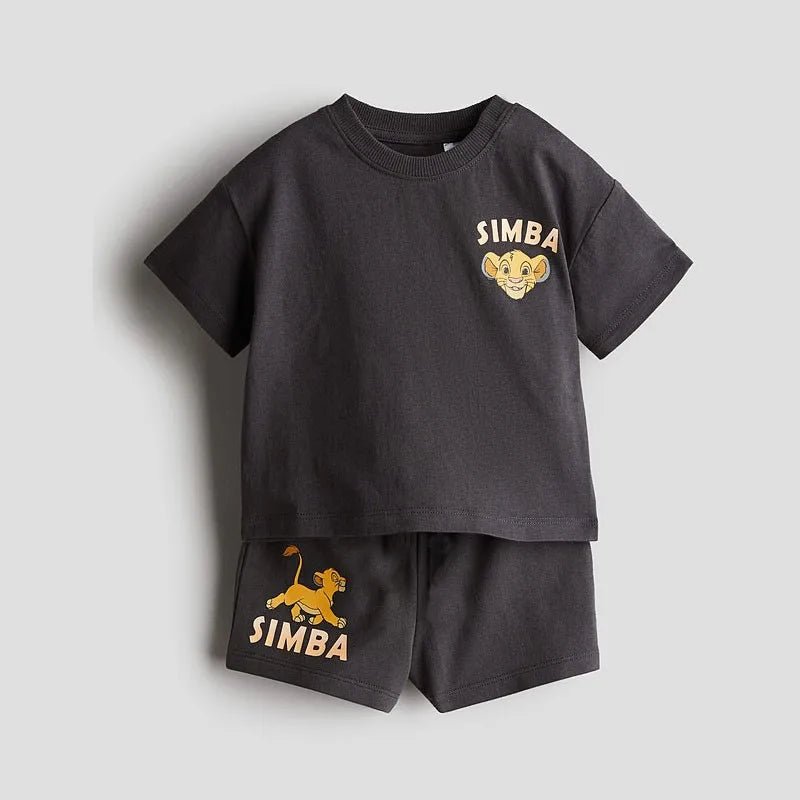 Simba Printed Boys Tracksuit Summer Short Sleeve Suit Children's Loose Fashion Baby T-Shirt Outfit - BabyHaven