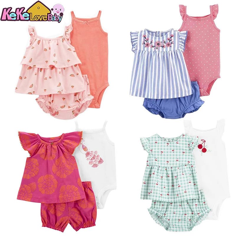 Summer Baby Girls Clothes Set Cotton Flower Fashion Infant Outfits 3Pcs - BabyHaven