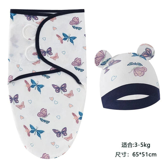 Baby Blanket Hat Set Cartoon Printed Cotton Newborn Swaddle - BabyHaven