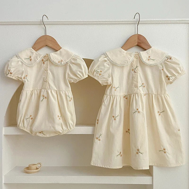 Infant Baby Girls Lace Collar Dress Rompers Family Clothes - BabyHaven