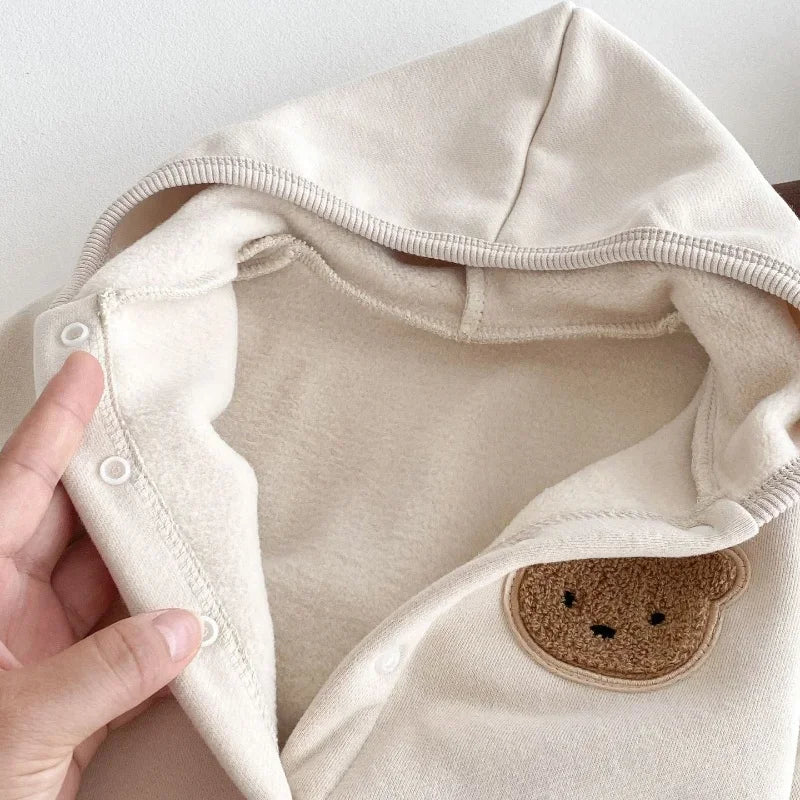 Baby Romper Hooded Jumpsuit Winter Cartoon Bear Cute Unisex Newborn Long Sleeve Outfit 0-2Y Clothing