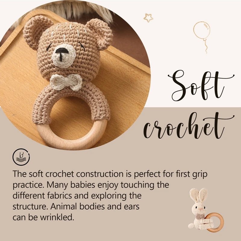 1pc Baby Rattles Crochet Bunny Rattle Toy Wood Ring Baby Teether Rodent Baby Gym Mobile Rattles Newborn Educational Toys Gifts - BabyHaven