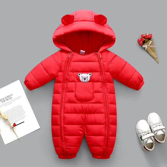 2025 Autumn Winter Baby Girls Romper Hooded Thick Cartoon Ear Cotton Baby Boys Snowsuit Newborn Jumpsuit Toddler Overalls
