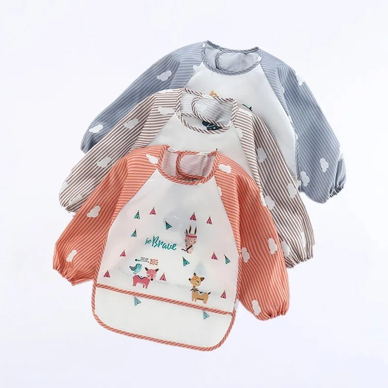 Baby Bibs Cute Colorful Cartoon Waterproof Bib Infant Eating Children Drawing Long Sleeve Pocket Apron Self Feeding Baby 0 - 3Y - BabyHaven