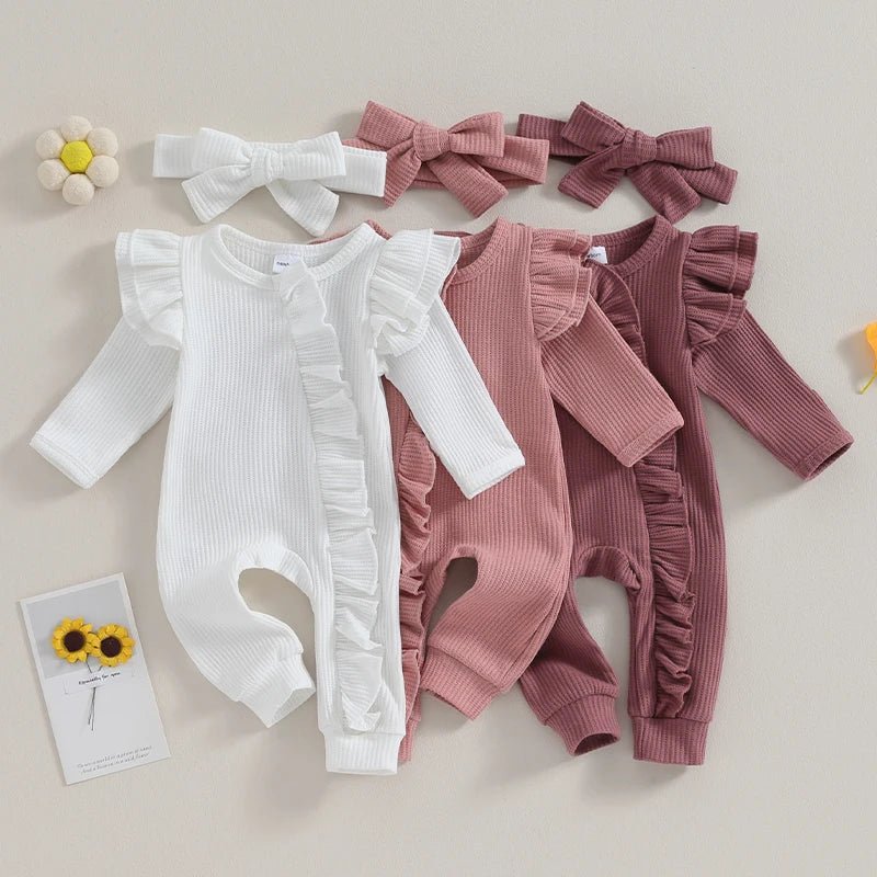 Newborn Infant Baby Girl Clothes Ruffle Zipper Romper Long Sleeve Jumpsuit Fall Winter Clothes - BabyHaven