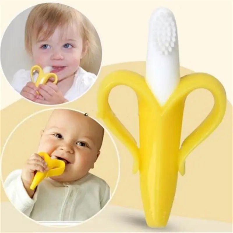 Baby Silicone Training Toothbrush BPA Free Banana Shape Safe Toddle Teether Chew Toys Teething Ring Gift Infant Baby Chewing - BabyHaven