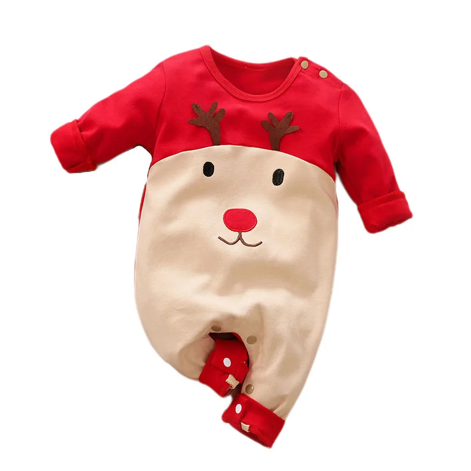 Baby Romper with Hat Newborn Xmas Costume Infant Christmas Outfit Boys Girls Santa Claus One-Piece Reindeer Jumpsuit 0-18 Months