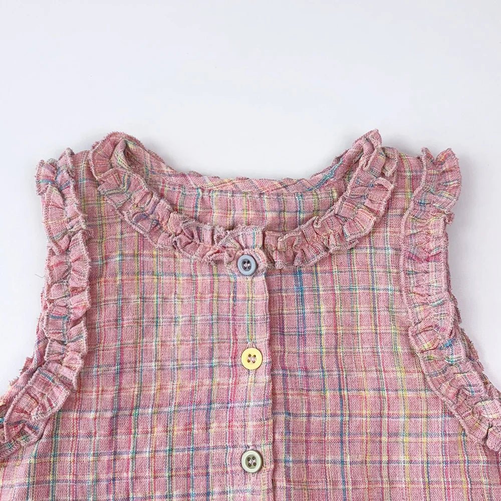 Pink Girls Summer Two Piece Set with Single Breasted Sleeveless Top and Casual Pants Kids Clothes - BabyHaven