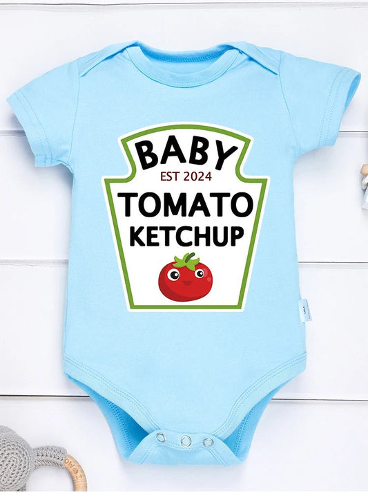 Funny Cute Baby Tomato Ketchup Bodysuit 100% Cotton Red - BabyHaven