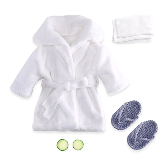 Baby Photography Props Baby Hooded Robe With Belt Bathrobes Bath Towel Cucumber slipper Set Creative Photo Outfit for 0 - 3 Moths - BabyHaven