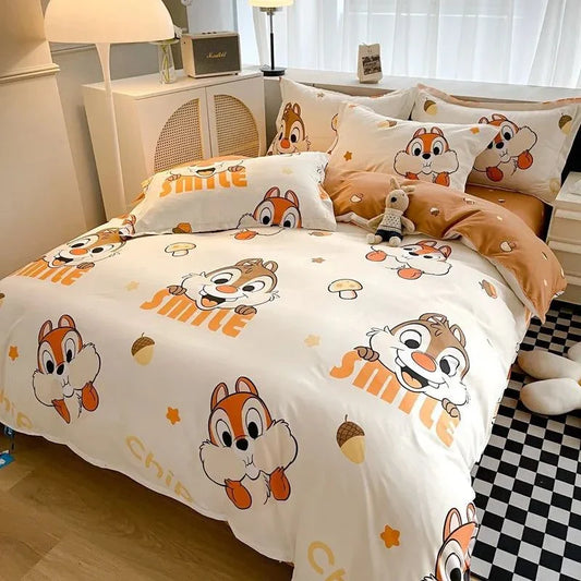 Disney 4-piece cotton bedding set with playful cartoon design.