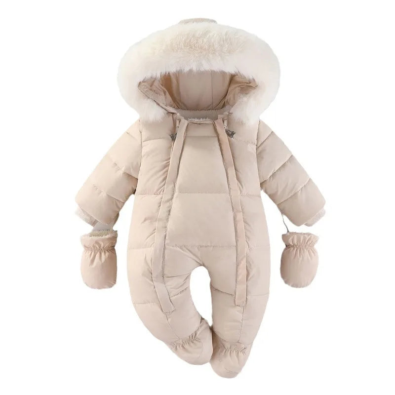 Baby Girls Winter Jumpsuits Plus Velvet Warm Newborn Babys Overalls Infant Girls Snowsuit Toddler Romper Outerwear Coats