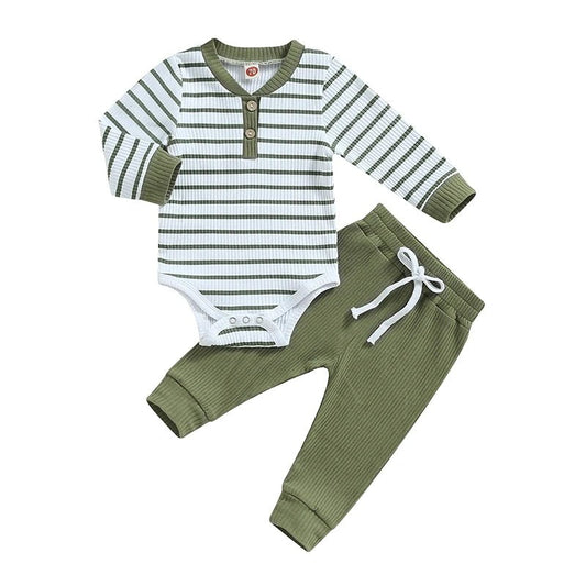 Newborn Baby Boys Girl Fall Winter Clothes Ribbed Knitted Long Sleeve Romper Solid Long Pants Cotton Infant Outfits - BabyHaven