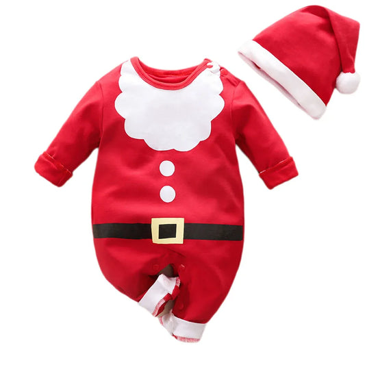 Baby Romper with Hat Newborn Xmas Costume Infant Christmas Outfit Boys Girls Santa Claus One-Piece Reindeer Jumpsuit 0-18 Months