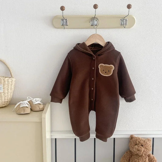 Baby Romper Hooded Jumpsuit Winter Cartoon Bear Cute Unisex Newborn Long Sleeve Outfit 0-2Y Clothing