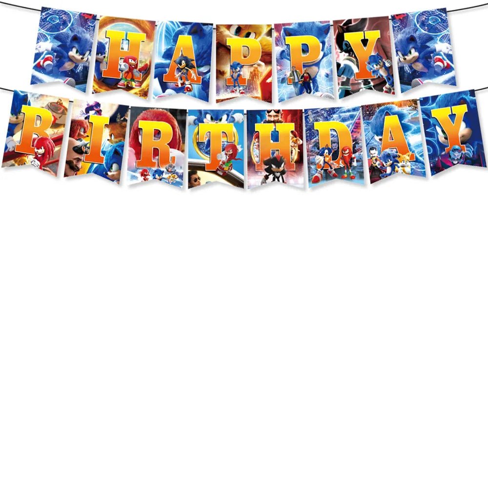 Cartoon Sonics Party Supplies Disposable Plates Tablecloth Cake Topper Banner for Kids Birthday Decor - BabyHaven