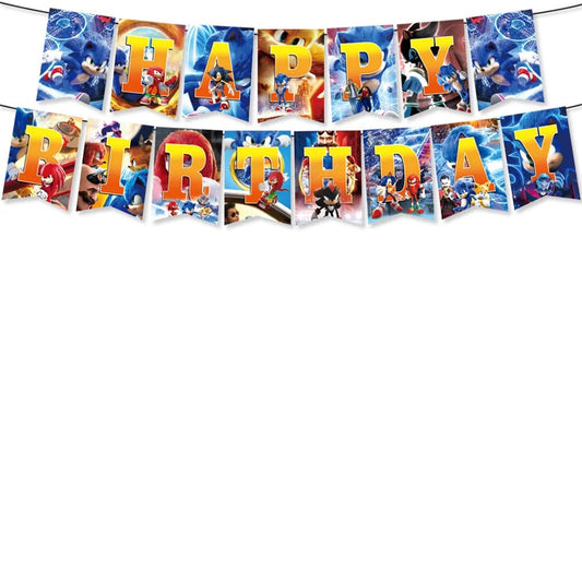 Cartoon Sonics Party Supplies Disposable Plates Tablecloth Cake Topper Banner for Kids Birthday Decor - BabyHaven
