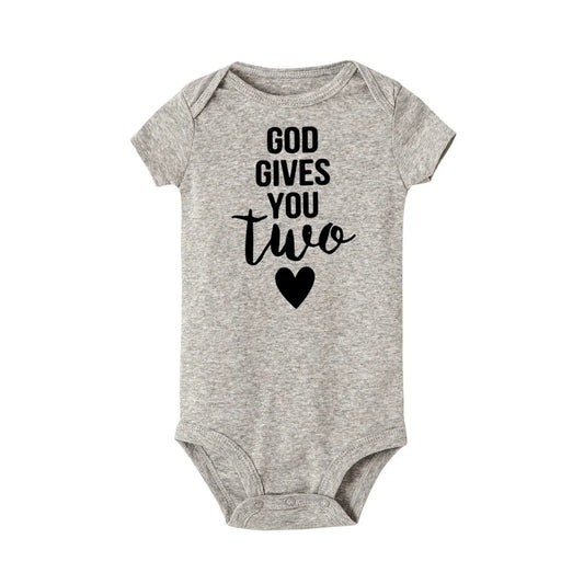 Twins Newborn Baby Bodysuit Summer Infant Short Sleeve Jumpsuit Unisex Pregnancy Announcement Gift - BabyHaven