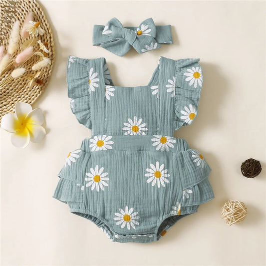 Infant Baby Girl Romper Clothes Ruffle Sleeveless Bodysuit - BabyHaven