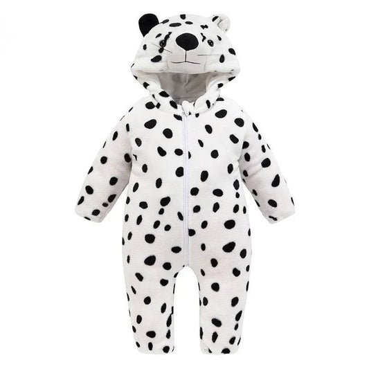 Penguin-themed baby jumpsuit with hood for Children's Day celebrations.