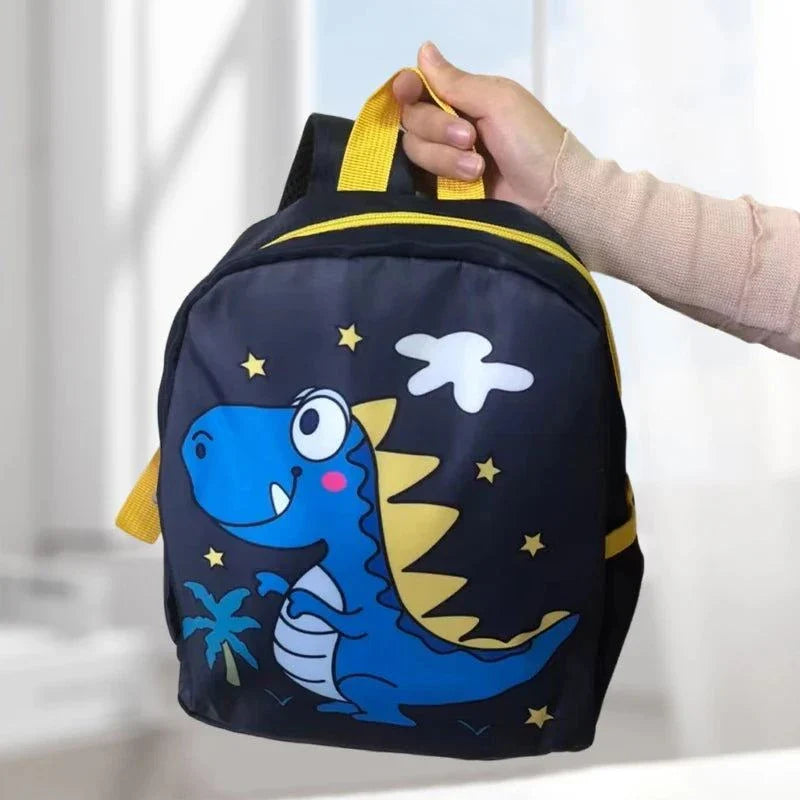 Cute animal print baby backpack in durable nylon, suitable for ages 2-6.