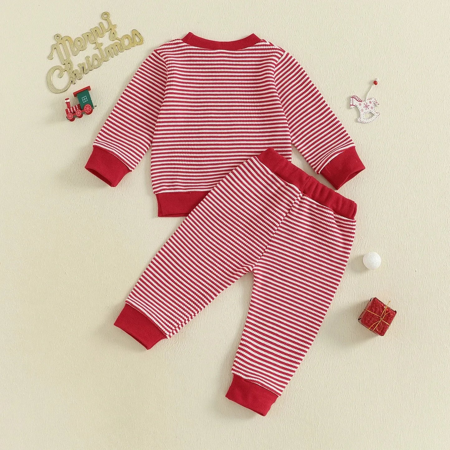 2025 Christmas Baby Boy Clothes Cotton 2Pcs Sets 0-3Y Newborn Baby Girls Reindeer Embroidery Striped Sweatshirt and Pants Outfit