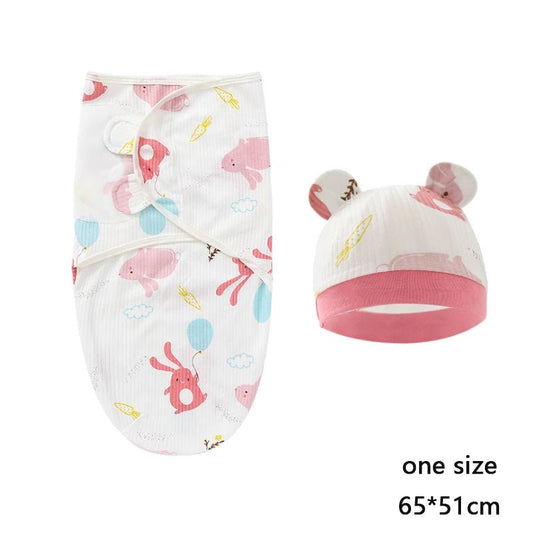 Baby Blanket Hat Set Cartoon Printed Cotton Newborn Swaddle - BabyHaven