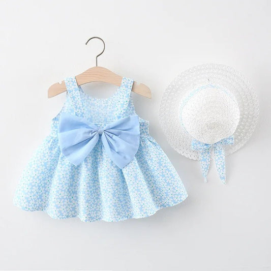 2Piece Summer Newborn Dresses Toddler Clothes Cute Bow Flowers Beach Infant Princess Dress Baby Girl Clothing Set - BabyHaven