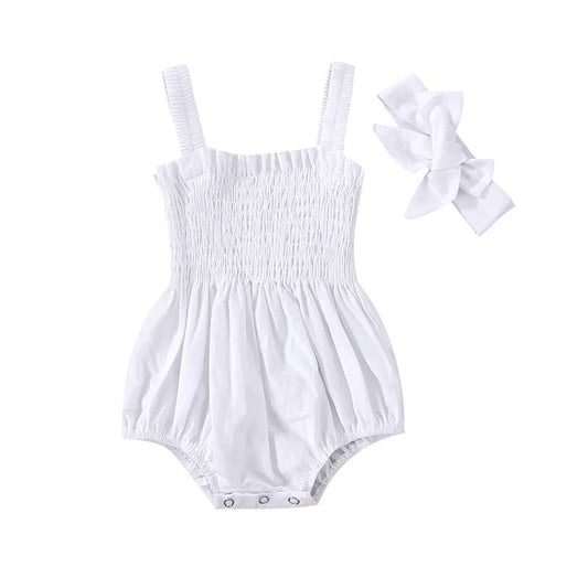 Infant Baby Girl Casual Sleeveless Romper Bodysuit with Headband Summer Outfit - BabyHaven