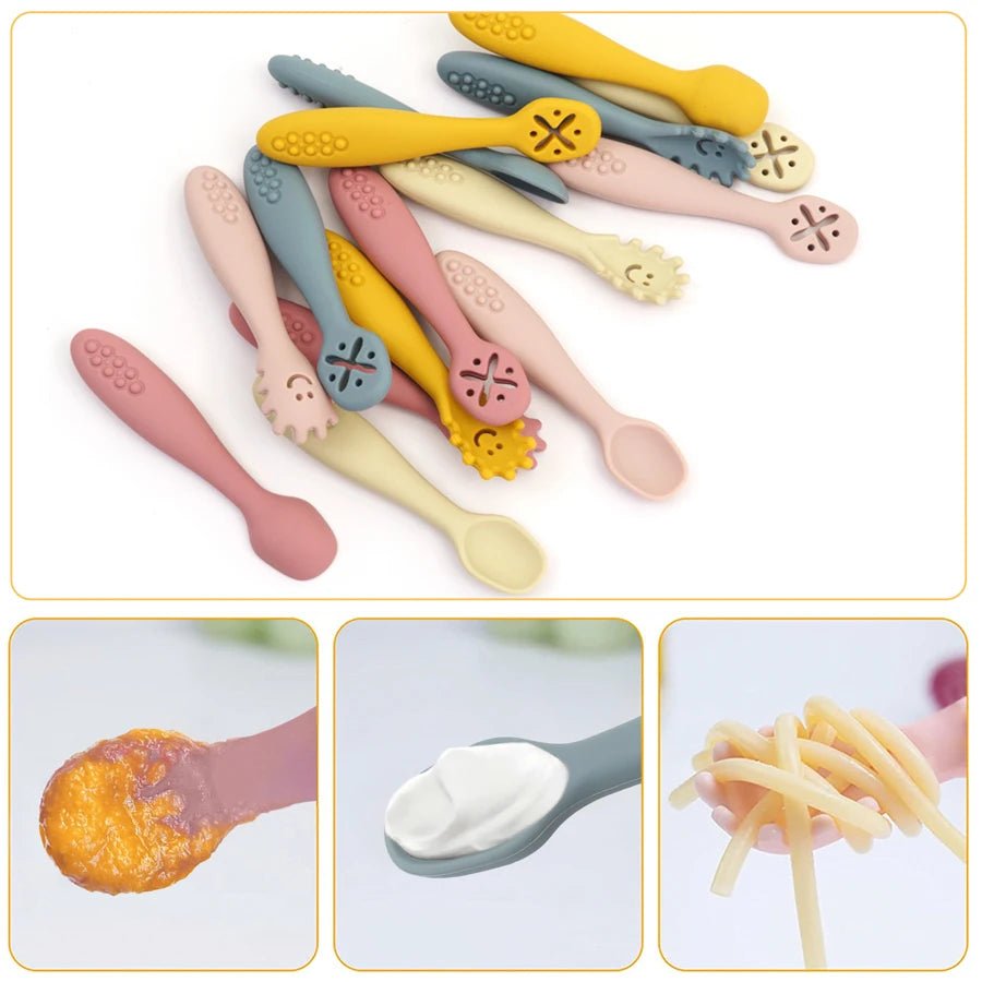 3PCS Silicone Spoon Fork Set For Baby Feeding Utensils - BabyHaven